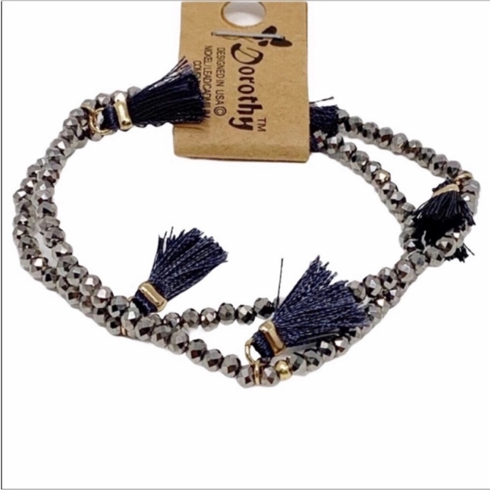 Tassel Gray faceted beaded bracelets set